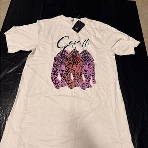 Cavalli White T-Shirt with Leopard Print